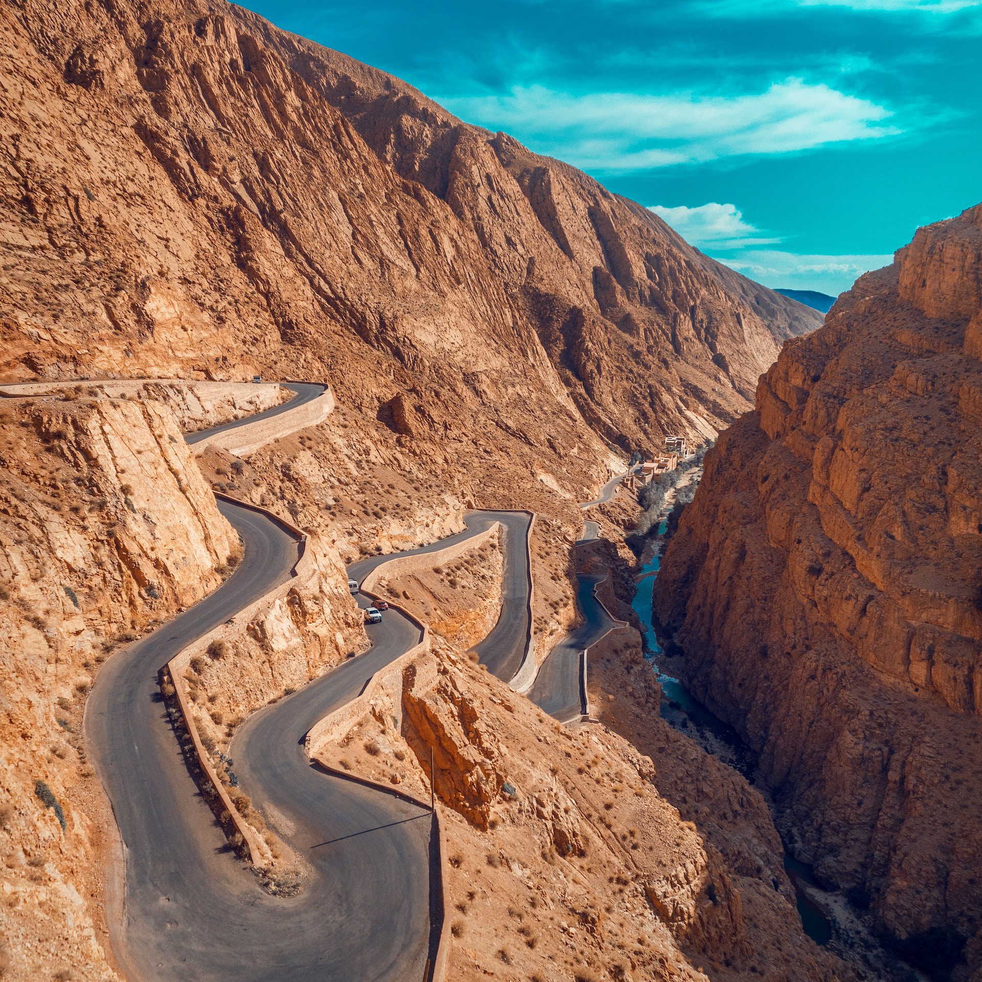 A scenic road cutting through the dramatic walls of Todra Gorge