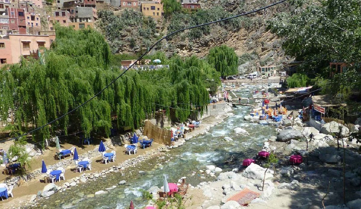 Cafés and restaurants set along the river in the Ourika Valley