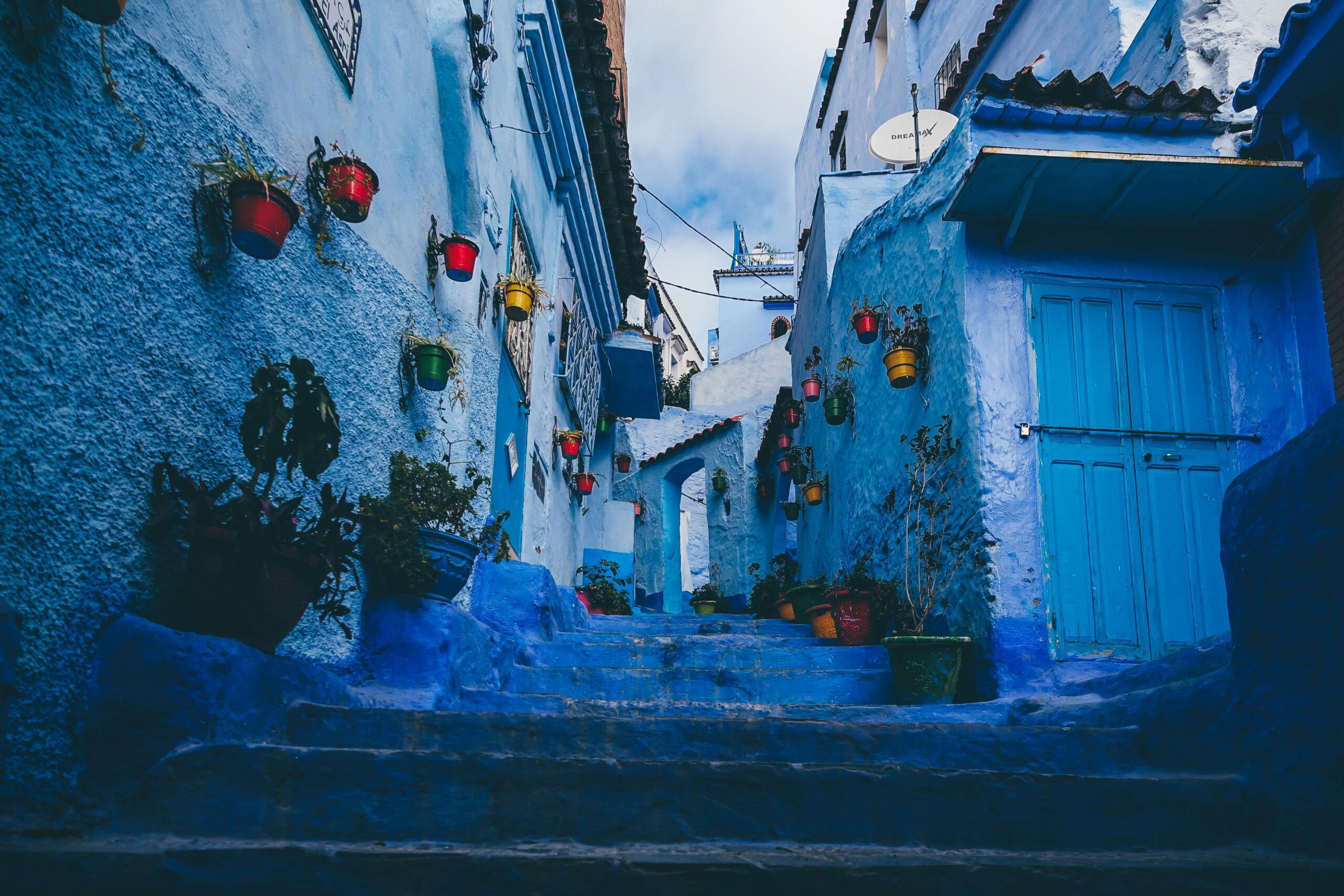 A blue-painted staircase in the heart of Chefchaouen